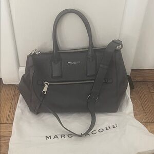 Marc Jacobs Dark Gray Pebbled Leather Satchel with Detachable Strap